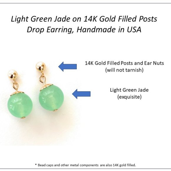 Green Jade Drop Earrings on 14k Gold Filled Posts for Women - Picture 2 of 5